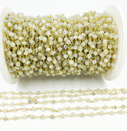 Gold Plated 925 Sterling Silver made with Coated Prehnite Wire Wrap Chain